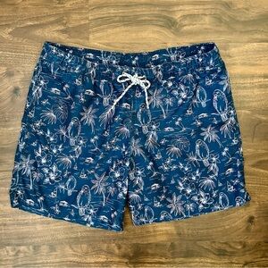 Goodfellow & Co. Blue Lined & Pockets Swim Trunks Palm Trees Parrots Men’s Sz L